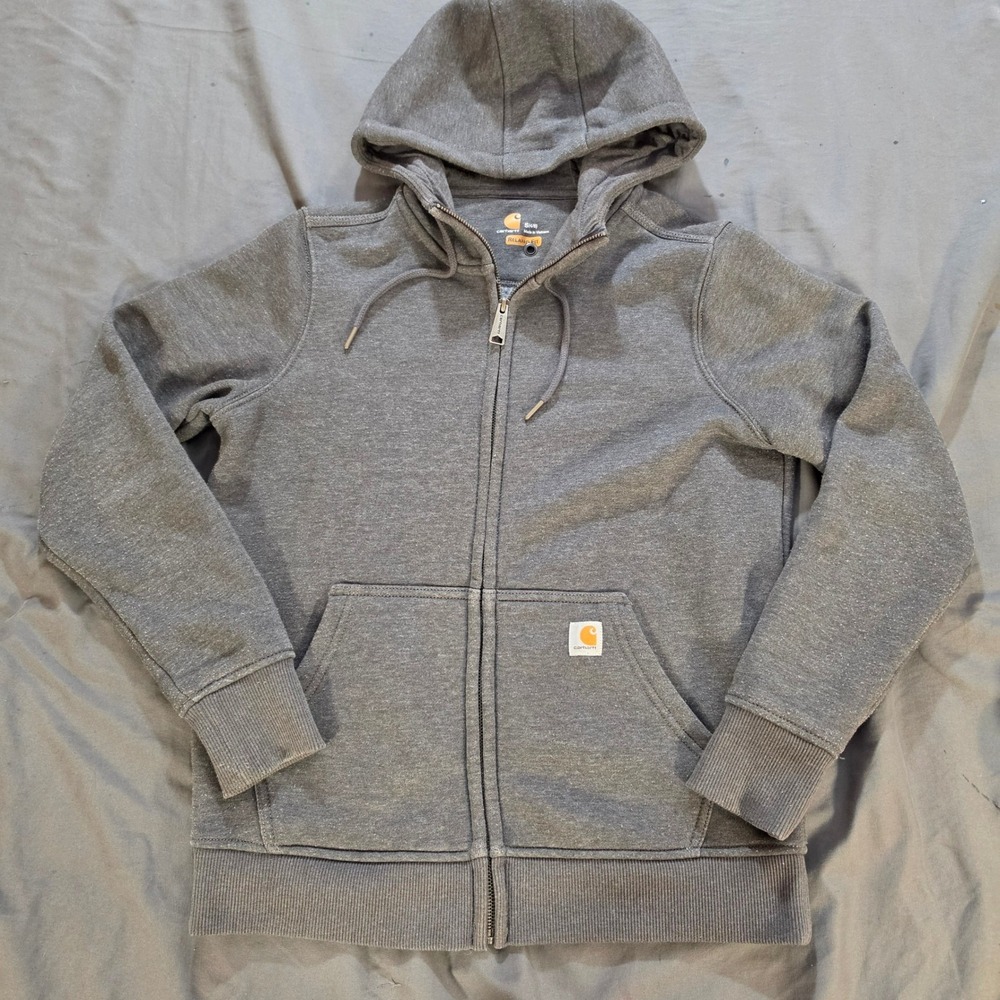 Carhartt Womans Clarksburg Full Zip Hoodie S Small 4/6 Gray Fleece Sweatshirt